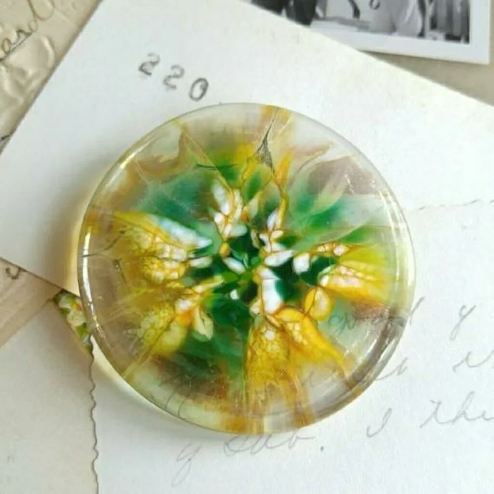 Handmade glass brooch pin stained glass green yellow hand crafted